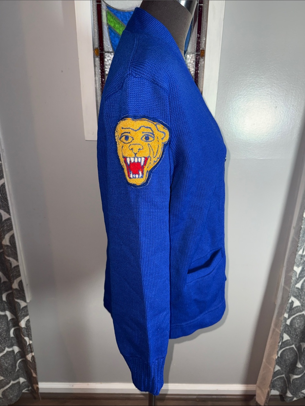 Vintage 1981 Dehen Royal Blue Varsity Letterman Cardigan Sweater